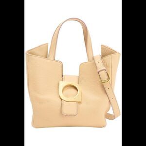 Arcadia Small Leather Top Handle Bia Bag with Crossbody Strap Beige